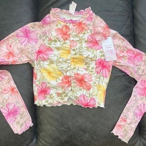 HURLEY X LOVESHACKFANCY HIBISCUS CROPPED RASH GUARD SWIM TOP -XS NWT